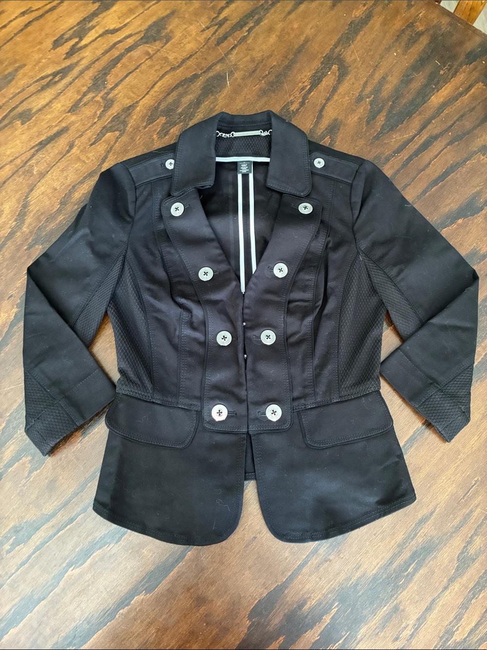 White House Black Market Black Double-Breasted Military-Style Blazer